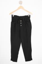 calça de tecido zara feminina preta com faixa na cintura