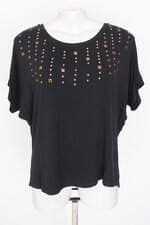blusa critton feminina preta com aplique