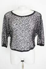 blusa cordoce feminina preta com paetê e transparência