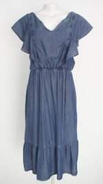 vestido cambos feminino azul com babado e franzido