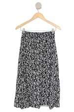Saia Midi Preta com Estampa Floral aquamar 