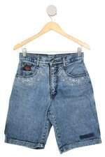 bermuda jeans mentumen feminina azul com bordado