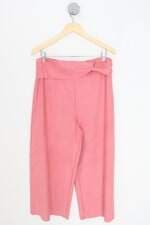 calça de tecido gule gule feminina rosa com faixa na cintura