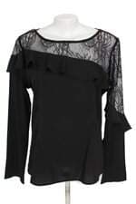 blusa Siberian feminina preta com babado e renda