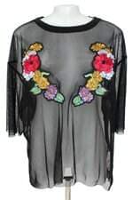 blusa Zara feminina preta com bordado e transparência