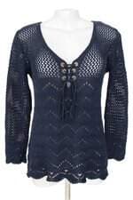 blusa de tircô feminina azul com ilhós