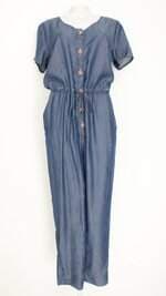 macacão jeans damyller feminino azul com faixa na cintura