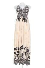 vestido longo feminino bege estampado