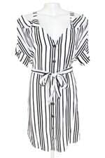 vestido Shoulder feminino LISTRADO com faixa na cintura