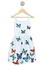 vestido kids azul estampado com forro