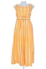 vestido Shoulder feminino listrado com cinto e forro