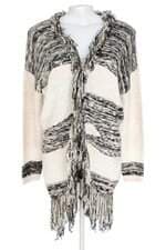 cardigan spezzato feminino bege com franja