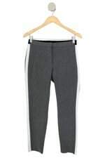 calça de tecido Zara feminina cinza com cós com elástico e faixa lateral