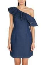 vestido jeans Amaro feminino azul com babado