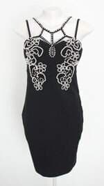 vestido karmiss feminino preto com aplique e forro