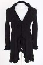 cardigan de tricô jurema feminino preto com babado e faixa na cintura