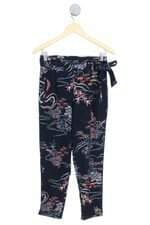 calça Shoulder feminina azul floral com faixa na cintura