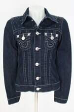 jaqueta true religion feminina azul com aplique