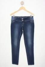 calça jeans Sawaxy  feminina azul com cós com elástico e strass