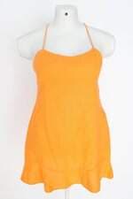 blusa Zara feminina laranja com ajuste por elástico e babado