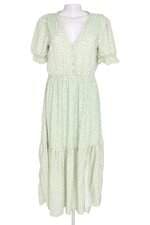 vestido esmeral feminino estampado com fenda e meio forro
