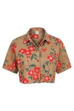 Camisa Cropped Feminina LeeLoo Bege Floral 