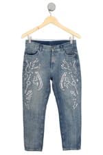calça jeans calzedonia feminina azul com aplique