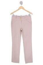 calça de tecido zipper zipper feminina bege