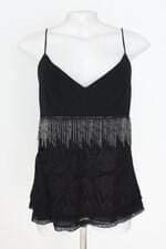 blusa Le Lis Blanc feminina preta com aplique e franja