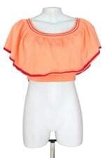blusa cropped open feminina laranja com babado