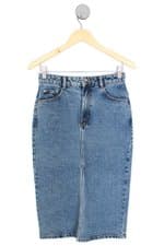Saia Midi Jeans Azul com Fenda Zara