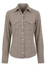 Camisa feminina Achados Repassa marrom xadrez