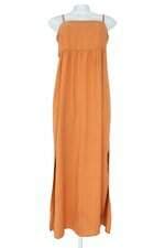 vestido longo Renner feminino bege listrado com fenda