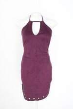 vestido Morena Rosa feminino roxo com fenda e ilhós