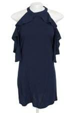 vestido Mob feminino azul com babado e recortes