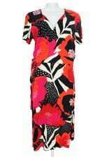 vestido atelier real feminino estampado com faixa na cintura e sobreposição