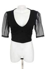 blusa C&A feminina preta com franzido e tule