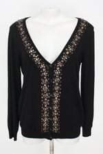 cardigan by caroline feminino preto com aplique