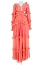 Vestido Longo coral com babado e forro