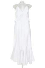vestido midi voga box branco em tecido anarruga com babado
