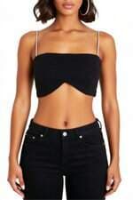 top cropped Renner feminino preto de alças com strass