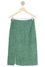 Saia Midi de Tweed Verde com Fenda
