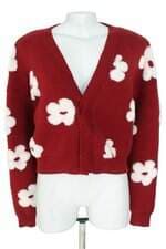 Cardigan Em Jacquard Vinho com Estampa Floral Renner