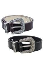 Kit Dois Cintos Marrom e Preto com Fivela Western 
