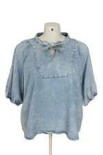 blusa jeans Ashua feminina com amarração no decote azul