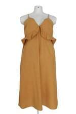 vestido midi quintess feminino amarelo mostarda com babado