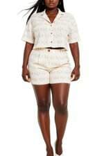 conjunto camisa curta e shorts C&A feminino bege com bordado
