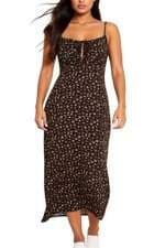 vestido Renner feminino marrom floral com fenda e franzido