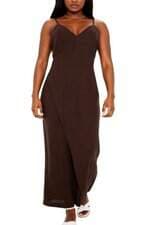 vestido em linho midi Riachuelo feminino marrom saia transpassada