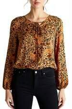 bata em viscose c&a manga bufante animal print marrom